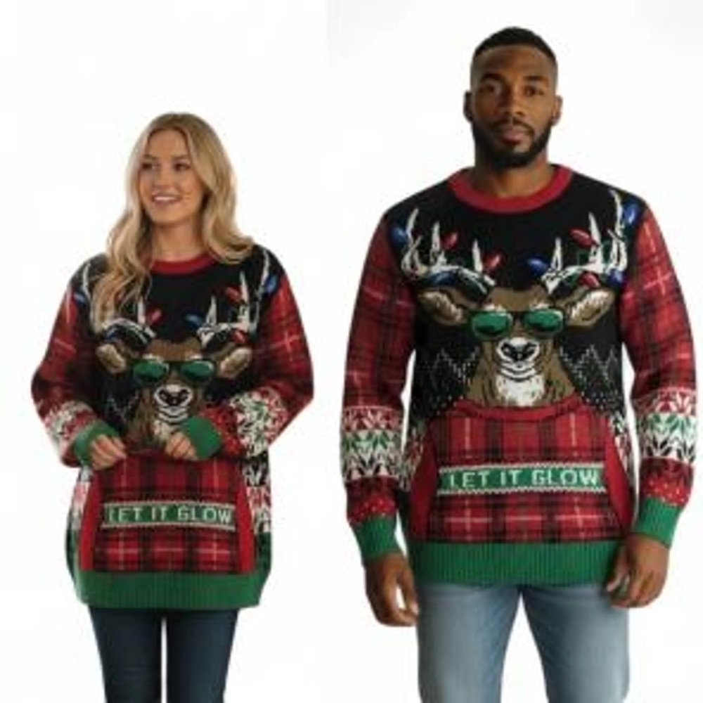 Ugly Holiday Reindeer Let It Glow Sweater - size Medium